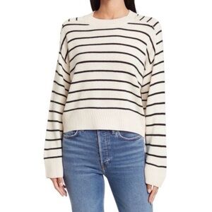 TAHARI Cream and Black Striped Crop Sweater